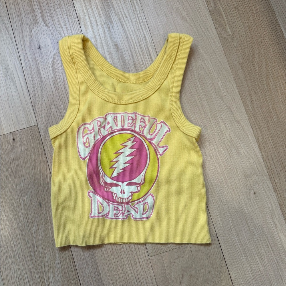 Rowdy Sprout Girls Yellow Grateful Dead Cropped Tank Top 4T